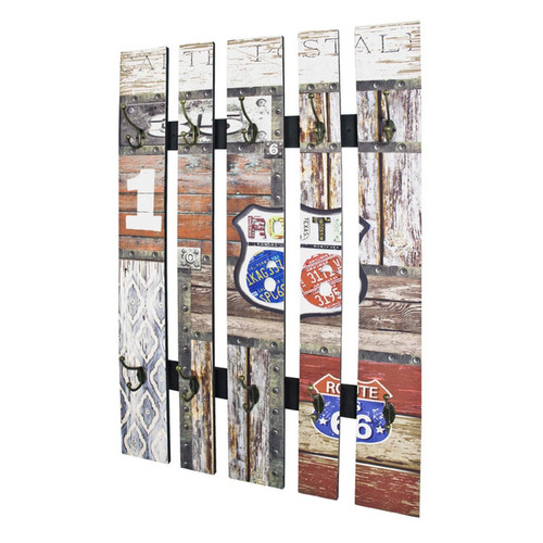 3S. x Home - garderobe murale effet bois vintage 10 crochets ROUTE 66 - Meuble Et Déco Design