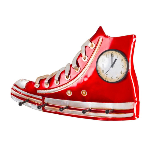 3S. x Home - Garderobe murale et horloge basket rouge en métal laqué  - Portants Et Valet De Chambre Design