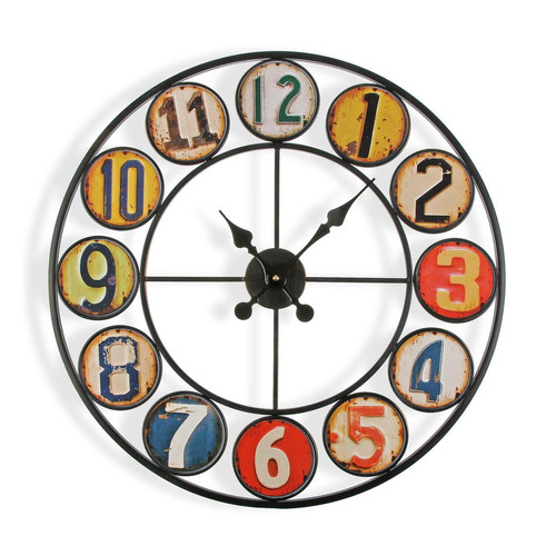 3S. x Home - Horloge Murale en Fer Multicolore 60 cm - Mobilier Deco