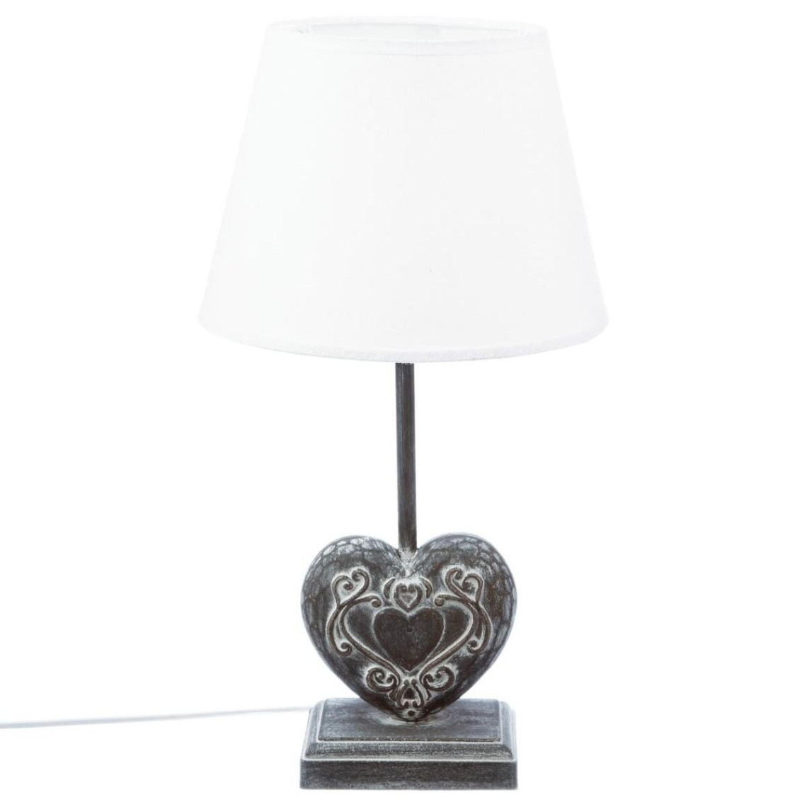 Lampe bois coeur H49 cm gris
