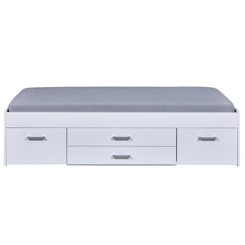 3S. x Home - Lit simple multi-rangements RANYA 90x200 blanc et table de chevet encastrable - Lit Enfant Design