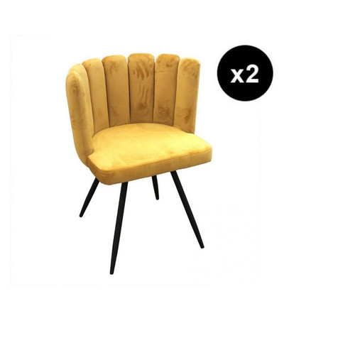 3S. x Home - Lot de 2 Chaises ARIEL Velours Jaune - Chaise Et Tabouret Et Banc Design