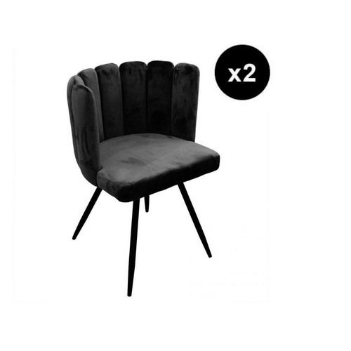 3S. x Home - Lot de 2 Chaises ARIEL Velours Noir - Chaise Et Tabouret Et Banc Design