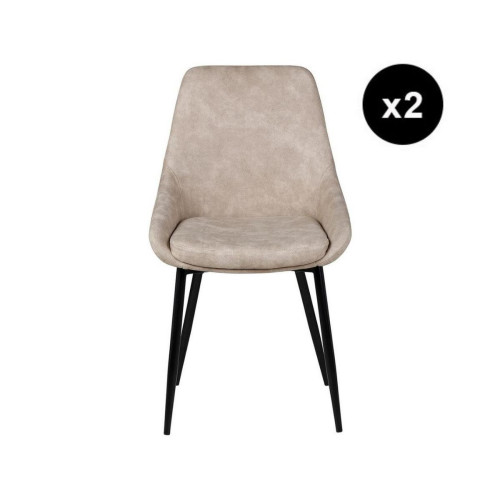 3S. x Home - Lot de 2 chaises beige tissu effet daim - La Salle A Manger Design