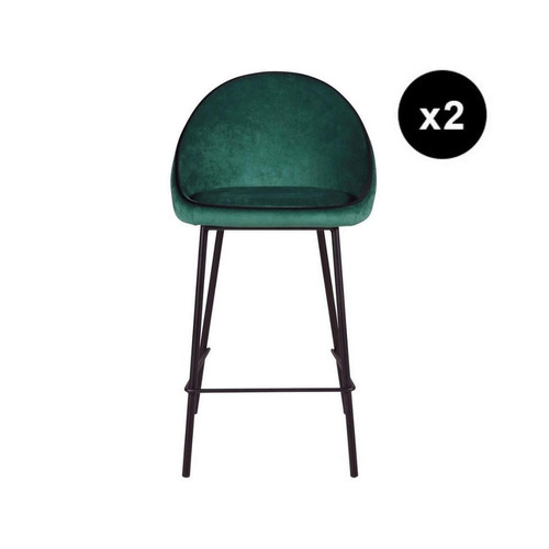 3S. x Home - Lot de 2 chaises de bar velours vert canard - Chaise Design