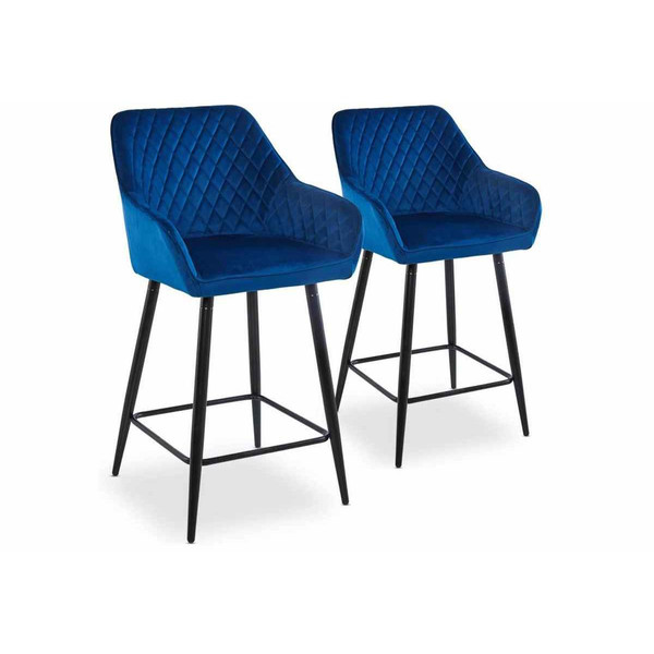 Lot de 2 chaises de bar Velours Bleu  Bleu 3S. x Home Meuble & Déco