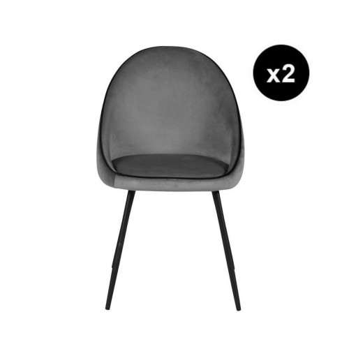 3S. x Home - Lot de 2 chaises de repas velours anthracite - Chaise Design