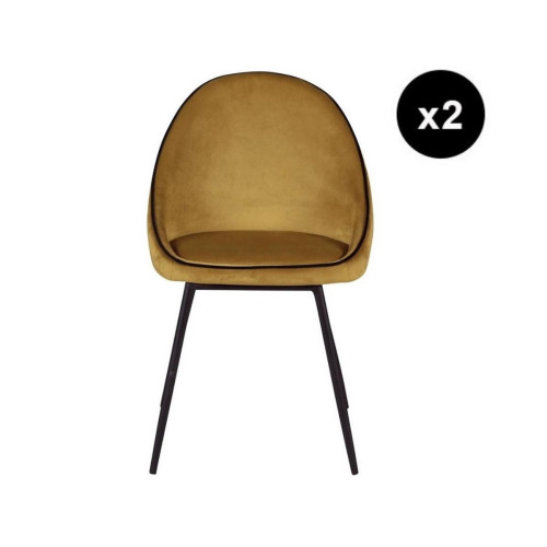 3S. x Home - Lot de 2 chaises de repas velours ocre - Chaise Et Tabouret Et Banc Design