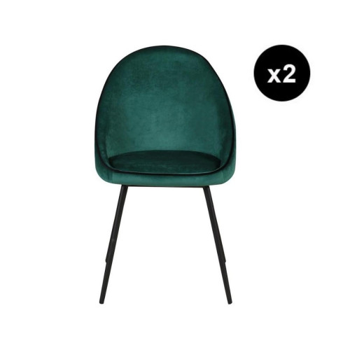 3S. x Home - Lot de 2 chaises de repas velours vert canard - Chaise Design