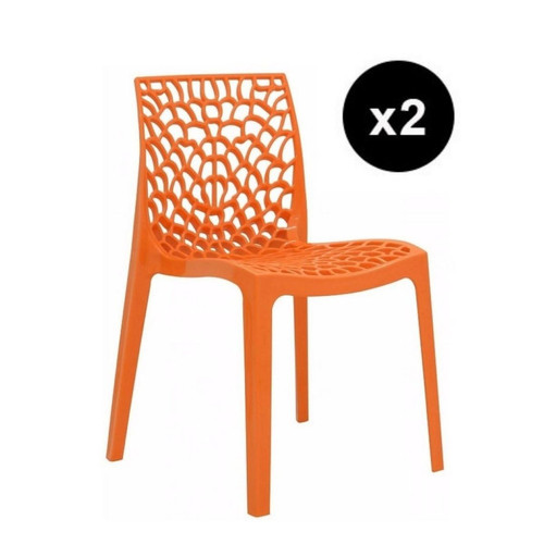 3S. x Home - Lot De 2 Chaises Design Orange GRUYER - Collection Contemporaine Meuble Deco Design