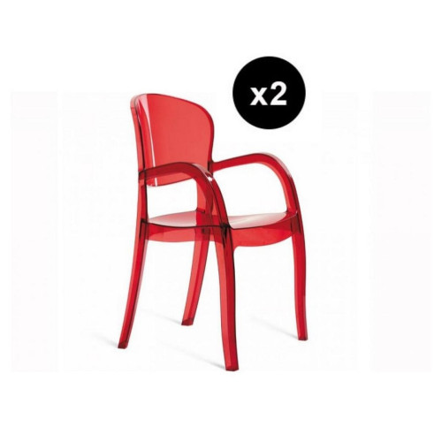 3S. x Home - Lot De 2 Chaises Design Rouge Transparente VICTOR - Chaise Et Tabouret Et Banc Design