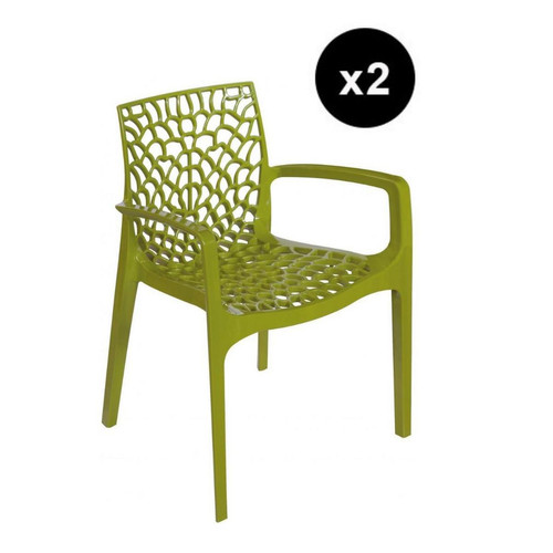 3S. x Home - Lot De 2 Chaises Design Verte Anis Avec Accoudoirs GRUYER - Chaise Design