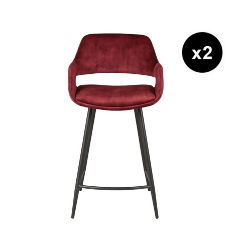3S. x Home - Lot de 2 chaises pour plan de travail velours bordeaux - Meuble Et Déco Design