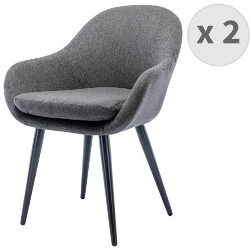 3S. x Home - Lot De 2 Chaises Scandinave Tissu Gris, pieds en Métal Noir - Chaise Design