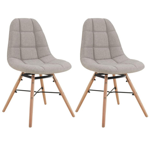 3S. x Home - Lot De 2 Chaises Scandinave Tissu Lin, pieds en Hêtre - Chaise Design