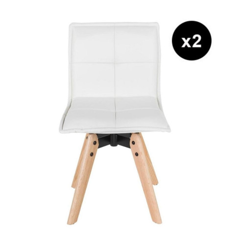 3S. x Home - Lot de 2 chaises Scandinaves Capitonnées simili Blanches DAHOLA - Chaise Design