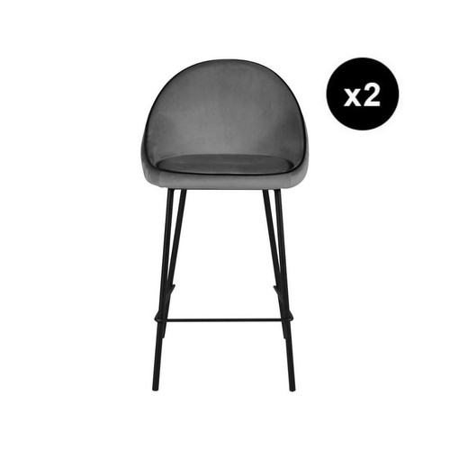 3S. x Home - Lot de 2 chaises snack velours anthracite - Chaise Design