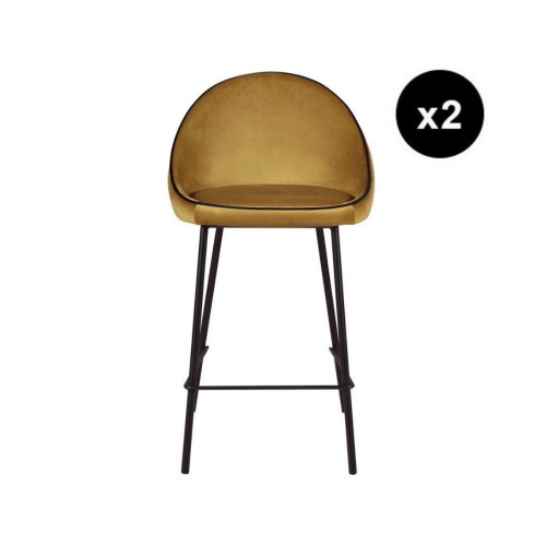 3S. x Home - Lot de 2 chaises snack velours ocre - Chaise Design