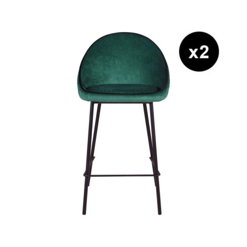 3S. x Home - Lot de 2 chaises snack velours vert canard - Chaise Et Tabouret Et Banc Design