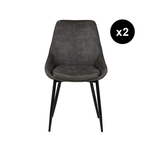 3S. x Home - Lot de 2 chaises tissu effet daim gris foncé - Chaise Design