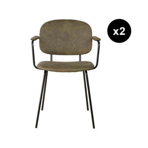 3S. x Home - Lot de 2 fauteuils tissu effet daim kaki - Fauteuil Et Pouf Design