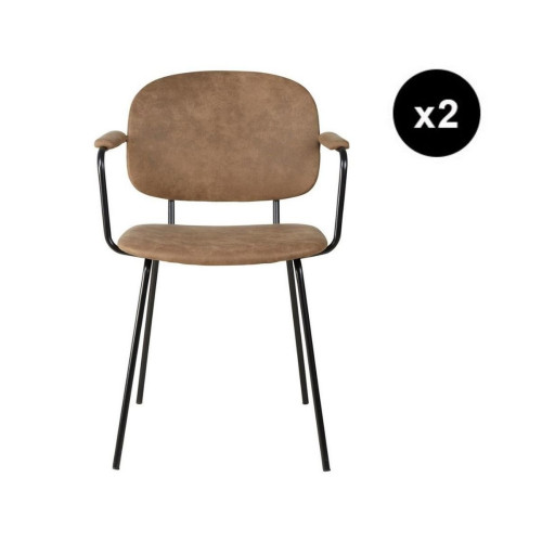 3S. x Home - Lot de 2 fauteuils tissu effet daim marron foncé - Le salon