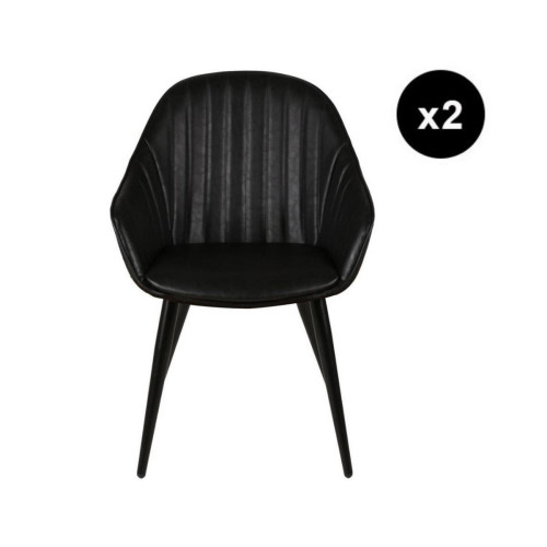 3S. x Home - Lot de 2 fauteuils Noir BARI - Fauteuil noir design