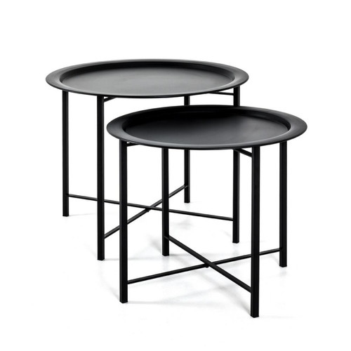 lot de 2 tables basse structure en tube d'acier laqué noir Noir 3S. x Home Meuble & Déco