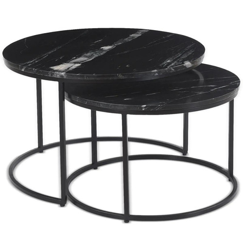 3S. x Home - Lot de 2 tables basses gigognes DIAPANO Noir et Pierre effet marbre Noir - Table basse