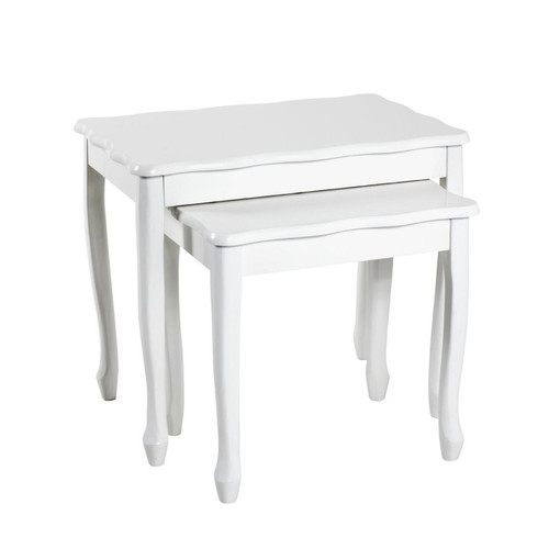 3S. x Home - Lot de 2 tables d'appoint structure en Bois massif laqué et plateaux laqué Blanc - Table Basse Design