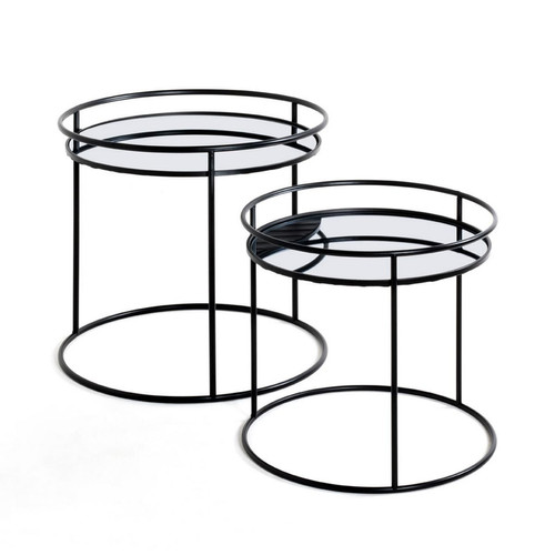 3S. x Home - lot de 2 tables d'appoint en tube d'acier laqué noir - Table Basse Design