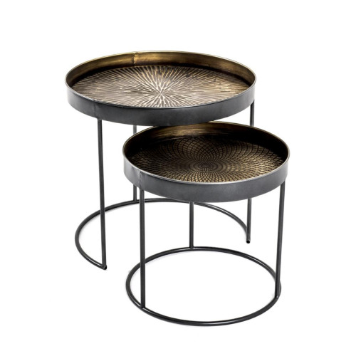 3S. x Home - Lot de 2 tables d'appoint plateau métal cuivre - Table Basse Design