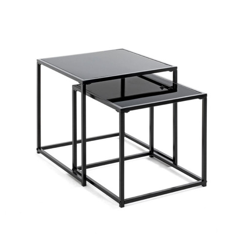 3S. x Home - Lot de 2 tables d'appoint verre trempé laqué noir - Table Basse Design
