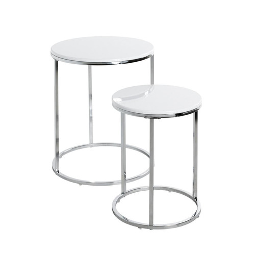 3S. x Home - Lot de 2 tables d'appoint blanc chromé - Table Basse Design