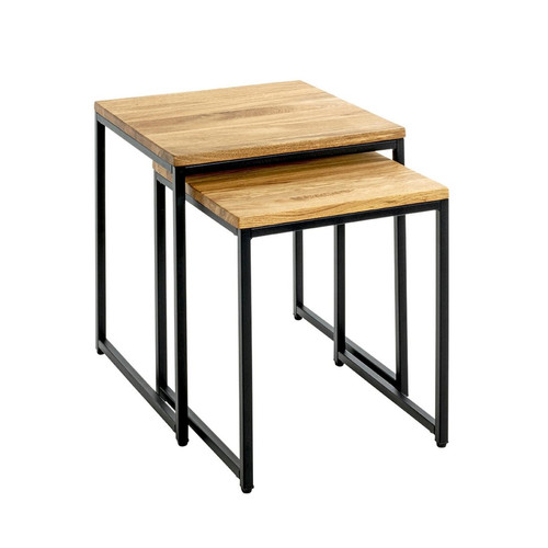 3S. x Home - Lot de 2 tables d'appoint gigognes plateau chêne - Table Basse Design