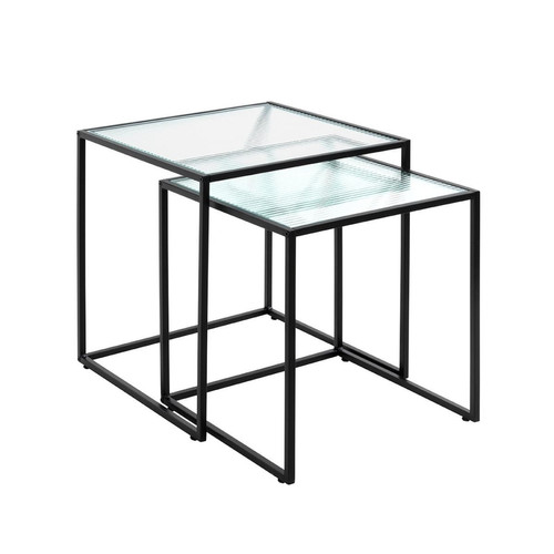 3S. x Home - Lot de 2 tables d'appoint plateau verre trempé - Table d appoint noire