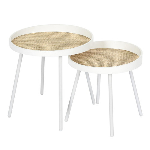 3S. x Home - Lot de 2 Tables Gigogne Reed Blanc - Tables basses scandinaves
