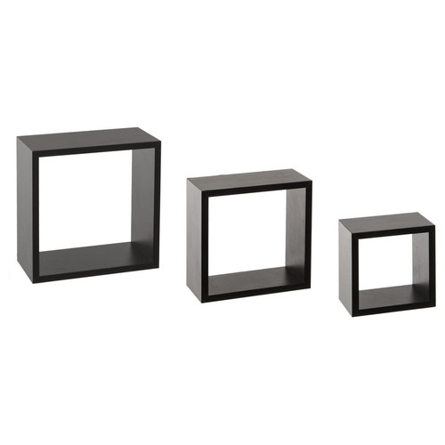 3S. x Home - Lot de 3 étagères murales cubes noires - Bibliothèque, étagère