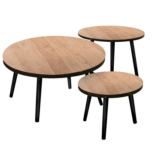 3S. x Home - Lot de 3 Tables Gigogne Industriel - Table Basse Design