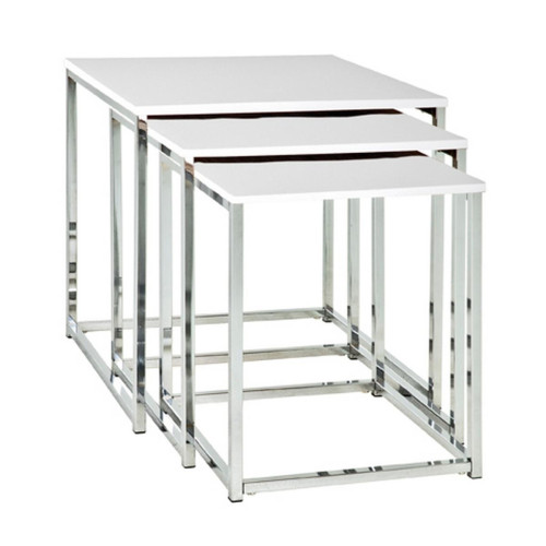 3S. x Home - Lot de 3 tables gigognes blanc chromé - Meuble Et Déco Design