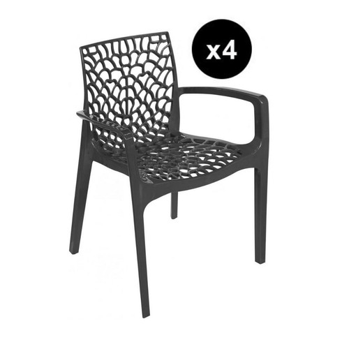 3S. x Home - Lot De 4 Chaises Design Anthracite Avec Accoudoirs GRUYER - Chaise Design