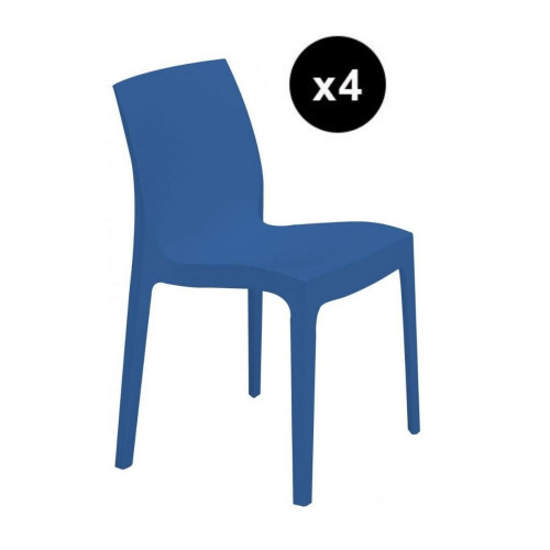 3S. x Home - LOT DE 4 CHAISES Design Bleue Istanbul - Chaise Design