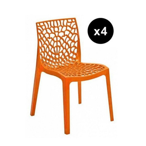 3S. x Home - Lot De 4 Chaises Design Orange GRUYER - Chaise Et Tabouret Et Banc Design