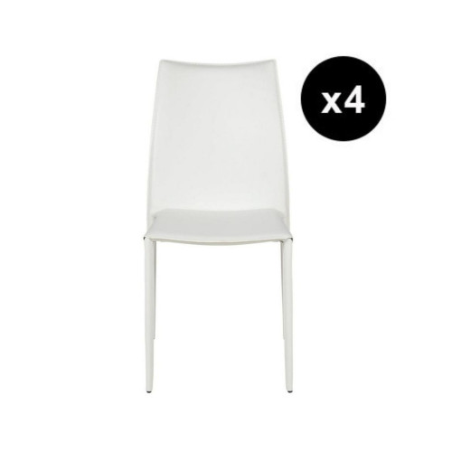 3S. x Home - Lot de 4 chaises en cuir blanc 