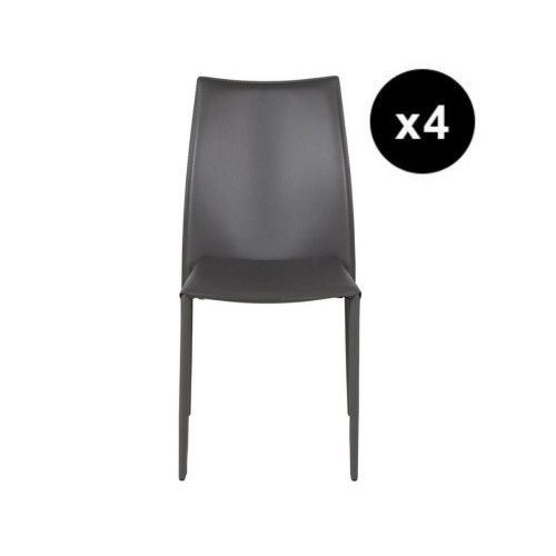 3S. x Home - Lot de 4 chaises en cuir gris - La Salle A Manger Design