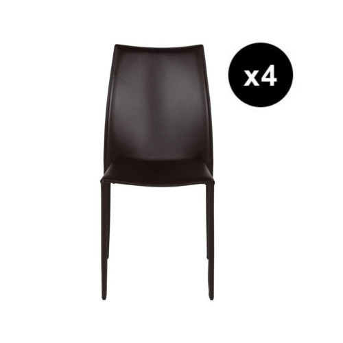 3S. x Home - Lot de 4 chaises en cuir marron - Chaise Et Tabouret Et Banc Design