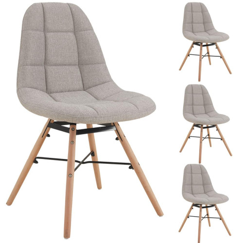 3S. x Home - Lot De 4 Chaises Scandinave Tissu Lin, pieds en Hêtre - Chaise Et Tabouret Et Banc Design