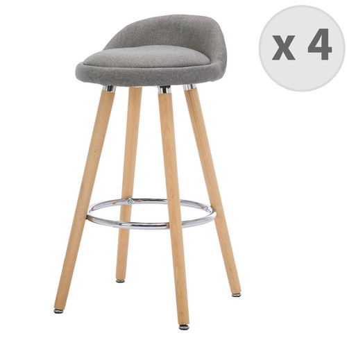 3S. x Home - Lot De 4 Tabourets Scandinave Tissu Gris, pieds en Hêtre - Chaise Et Tabouret Et Banc Design