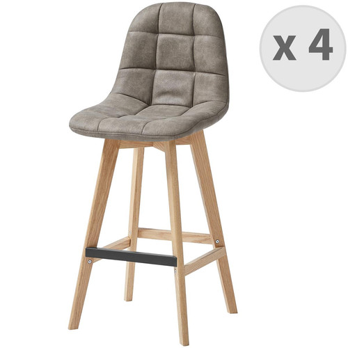 3S. x Home - Lot De 4 Tabourets Scandinave Vintage Marron Clair, pieds en Chêne - Chaise Et Tabouret Et Banc Design