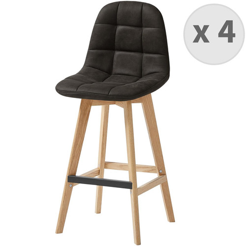 3S. x Home - Lot De 4 Tabourets Scandinave Vintage Marron Foncé, pieds en Chêne - Chaise Et Tabouret Et Banc Design